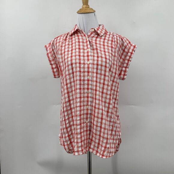 Loft Ann Taylor Gingham Button Up Shirt Women Petite XSP Extra Small Shirttail - Picture 2 of 12